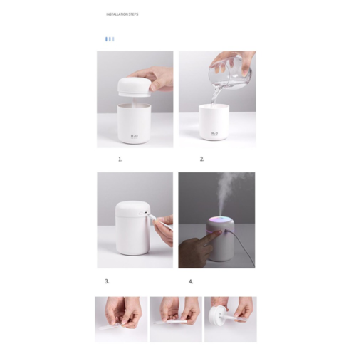 Humidificador de aire portátil con difusor de aceites esenciales para coche y hogar.